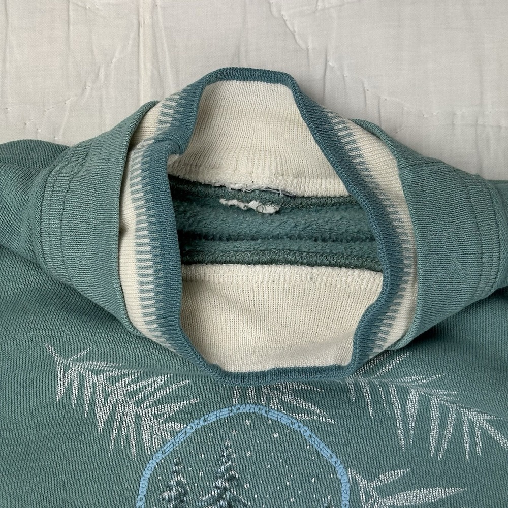 90's VTG Morning Sun M Blue Sweatshirt Chickadee Christmas Collar Pullover‎ - Picture 4 of 11